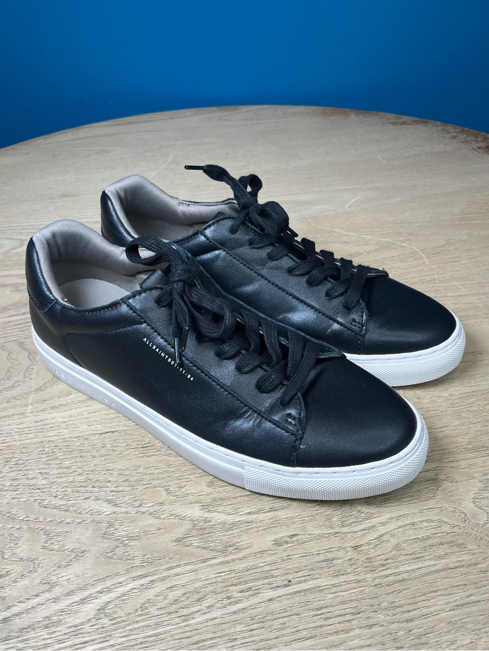 AllSaints Klip Black Leather Low Top Sneakers Minimalist Casual Mens Size 10